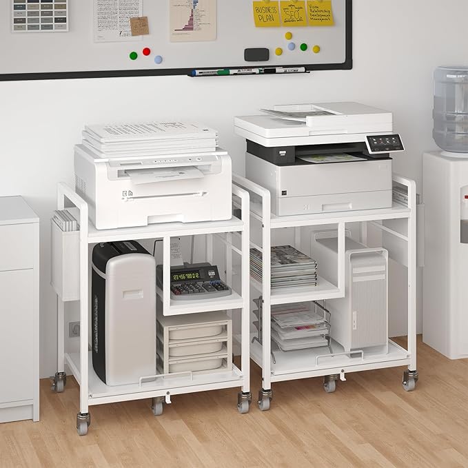 Sedegn Home Printer Stand with Charging Station, 24x18 Inches Stands for Large Printer, Printer Shredder Stand with Storage for Home Office, Table for Fax Machine/PC Tower (White)