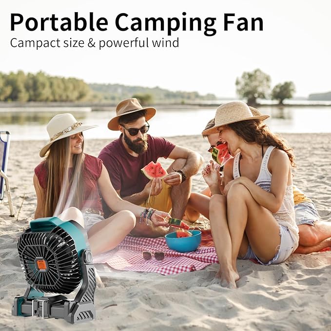 WESTTREE 20000mAh Battery powered fan Camping essentials,Rechargeable fan Portable Battery Operated Tent with Light & Hook X26A Cyan