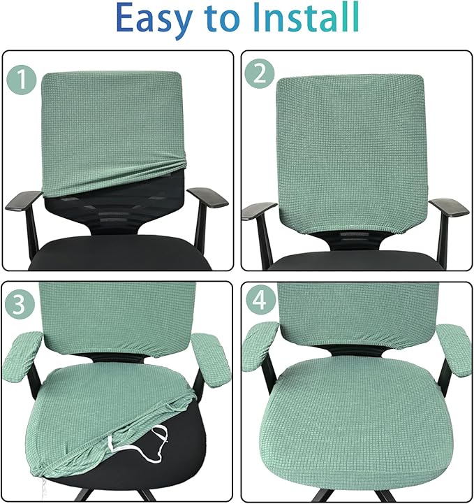 4Pcs Office Chair Covers Stretchable Set Desk Chair Cover Computer Chair Cover with 4 Non-Slip Elastic Straps Protective Armrest Slipcovers Pads Backrest Cushion for Rotating Chair (Green)