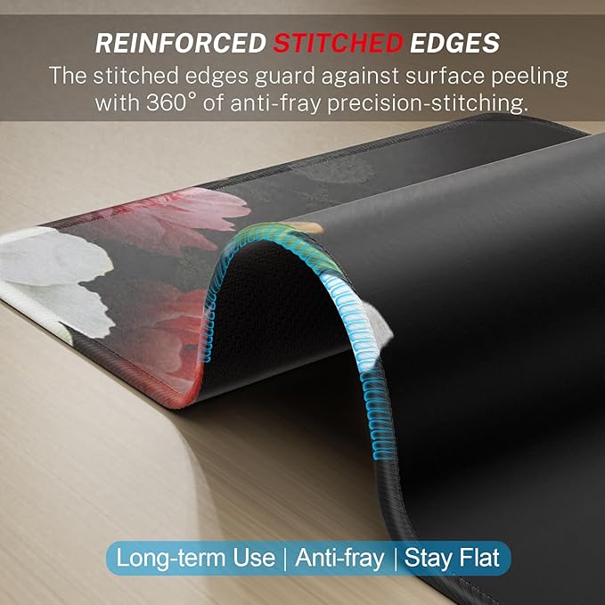 MROCO Mouse Pad [30% Larger] with Anti-Fray Stitched Edges, Premium-Textured Waterproof Surface, Non-Slip Rubber Base, Computer & Gaming Mouse Mat for Laptop, Office & Home, 8.5 x 11 in, Black Flower