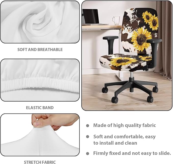 GLENLCWE Sunflower Cowhide Print Computer Office Chair Cover Universal Chair Covers Stretch Rotating Chair Slipcover Protective & Stretchable