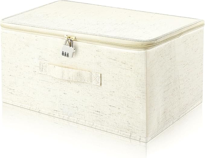 Lockable Bag Storage Organizer, Lockable Storage Box, Organizer Bag Bins Case, Foldable Fabric Box with Handles, Storage Box with Lid for Clothes, Clothes Storage (16 x 12 x 8 inches)