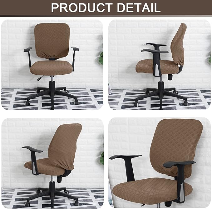 Office Chair Cover Universal Rotating Chair Slipcovers Stretch Removable Protector Computer Chair Seat Cover (Brown, Chair Seat Cover + Backrest Cover)