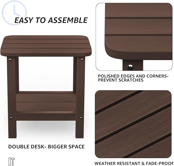 SERWALL Double Adirondack Side Table Set of 2, Rectangular End Table, Coffee