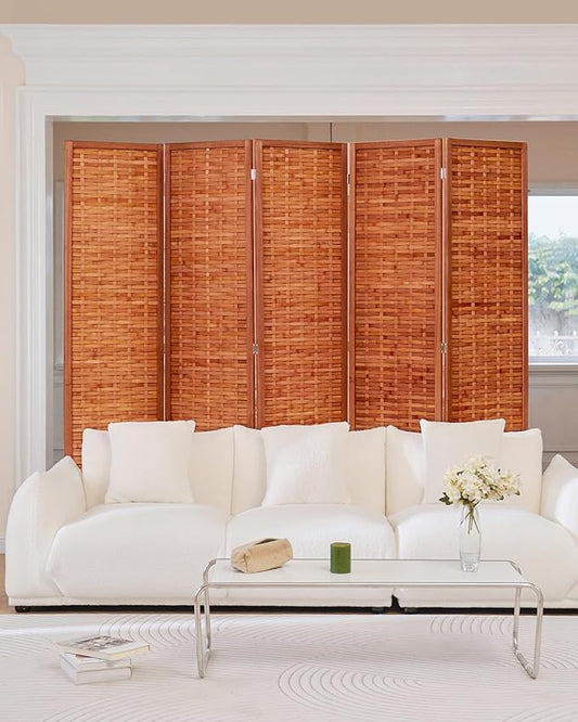 JOSTYLE 6ft Folding Privacy Screens 5-Panel Freestanding Room Dividers, Reddish Brown, 70.9" H x 99" W