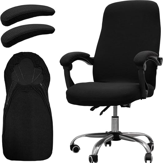 Melaluxe Office Chair Cover with Armrest Covers， Universal Stretch Desk Chair Cover, Computer Chair Slipcovers (Size: L) - Black