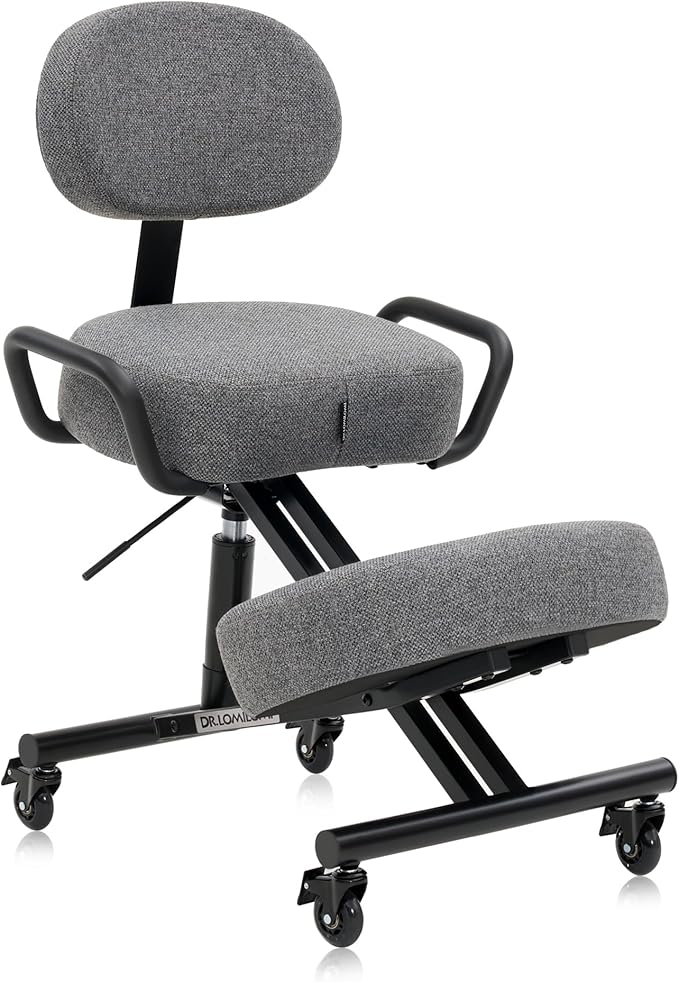 Ergonomic Kneeling Chair with Backrest, Improve Posture, Thick Cushions, Locking Wheels for Home & Office, AKONI 512B (Dim Grey)