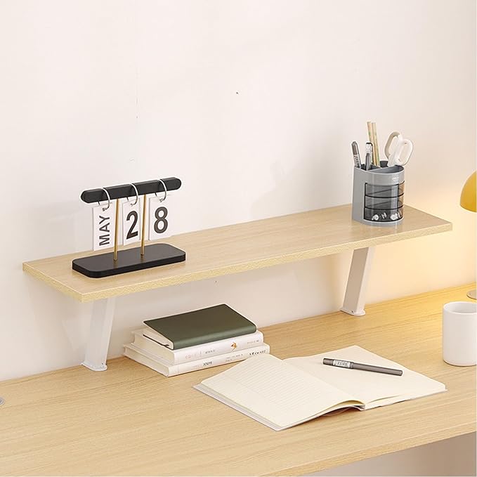 Clamp on Desk Shelf,Multipurpose Wood Computer Desk Heightening Shelf,Adjustable Clamp on Desk Organizer Shelf for Table Accessories(39.37 * 7.87in, B)