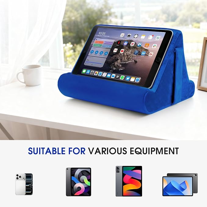 Universal Multi-Angle Tablet Holder - Soft Pad Stand with Net Pocket & Phone Stands for Lap, Knee, Sofa and Bed Phone Pad Stands(Blue)