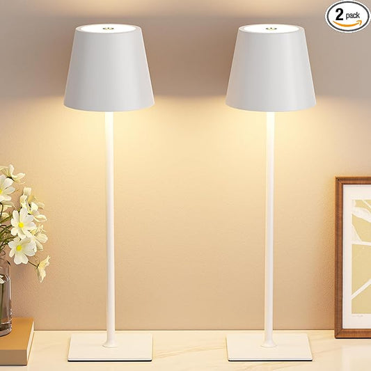 Kakanuo White Gold Cordless Rechargeable Table Lamp 5000mAh Battery Operated Lamps, 3 Colors Stepless Dimming Touch Lamp for Living Room, Kitchen Counter, Dining, Outdoor Patio, 2 Pack