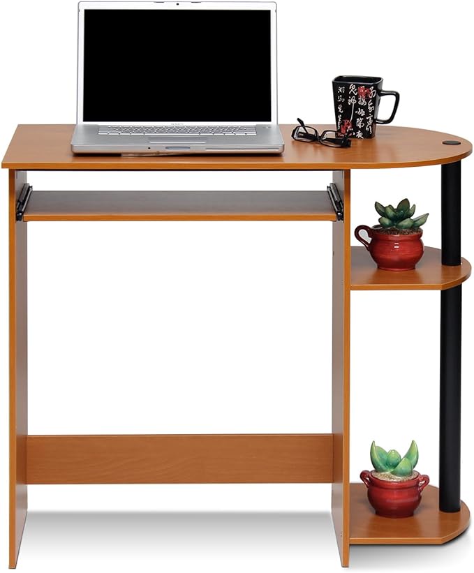 Furinno Simplistic Desk, 31.5 Wide Gaming Desk with Keyboard Tray, Computer Desk with Rounded Edges, Office Desk, for Home Office, Bedroom, Light Cherry Oak