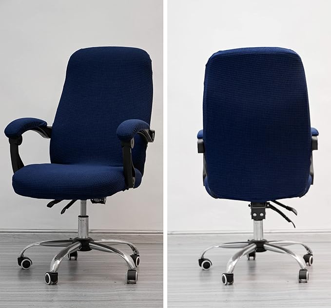 Melaluxe Office Chair Cover with Armrest Covers， Universal Stretch Desk Chair Cover, Computer Chair Slipcovers (Size: L) - Navy
