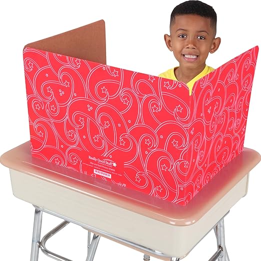 Really Good Stuff Standard Privacy Shield, 3 Group Colors, Set of 12, Star & Swirl Matte Finish in Red. Reduces Distractions, Help Focus and Keep Eyes from Wandering