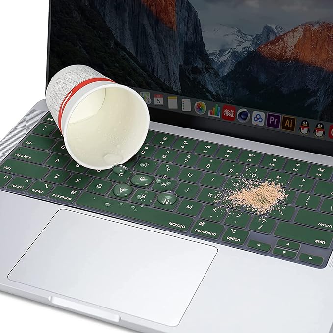 MOSISO Keyboard Cover Skin Compatible with MacBook Air 15 inch M3 A3114 M2 A2941/Air 13.6 A3113 A2681/Pro 14/16 M4 M3 M2 M1, Peacock Green