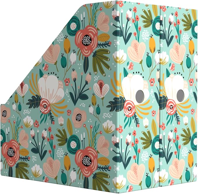 ANSSDO 6 Pack Cardboard Magazine Holder - Premium Magazine File Organizer, Large Volume Storage Box as Book Bins or Folder Holder for Desk - Teal Floral