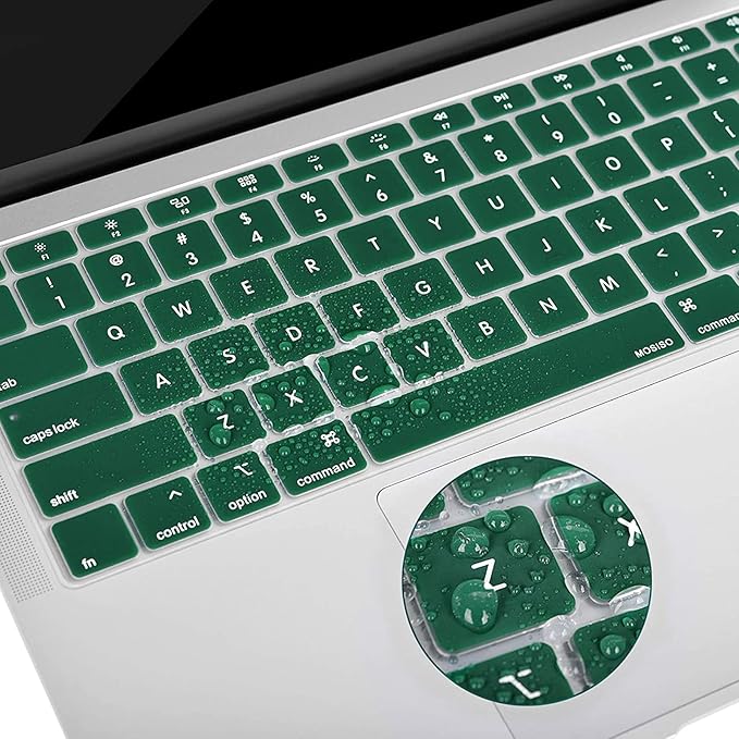 MOSISO Keyboard Cover Compatible with MacBook Air 13 inch 2022 2021 2020 Release A2337 M1 A2179 Retina Display with Touch ID Backlit Magic Keyboard, Waterproof Protective Silicone Skin, Peacock Green
