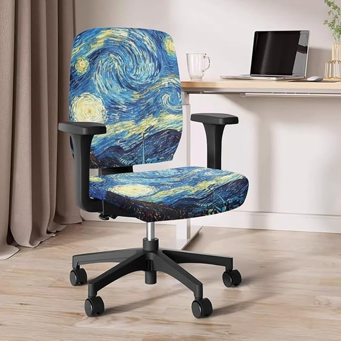 Van Gogh Starry Night Office Chair Covers Stretchable Office Chair Seat Cover 2 Piece Washable Gaming Chair Cover Universal Fit Most Wheelchairs,Computer Chairs,Gaming Chairs