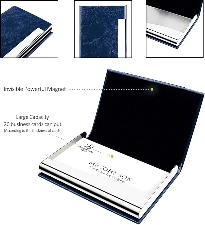 Padike Business Card Holder, Faux Leather Wallet with RFID Protection, V-Blue, Unisex