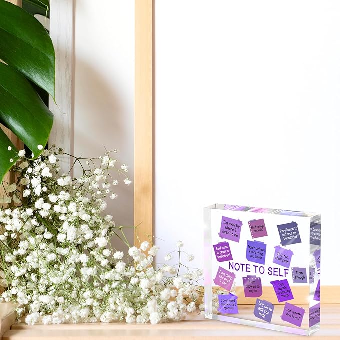Daily Positive Energy Affirmation Acrylic Standee - 4x4 inch Purple Desktop Decoration, Uplifting and Durable Desk Decor for Office, Dorm, and Therapist Room, Gift for Daughter, Purple Decor for Desk