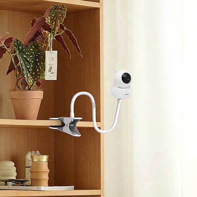 Flexible Baby Monitor Mount for VTech VM924/923, Universal Crib Camera Holder with Custom Adapter, Heavy Duty Gooseneck Nursery Stand, Twist-Lock C-Clamp No Drill Wall Shelf Attachment