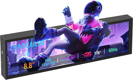 8.8 Inch FHD Computer Secondary Screen IPS 1920x480 LCD Display CPU Temperature Monitor with Casing for Computer Case Temperature Windows macOS Aida64 CPU GPU Monitor