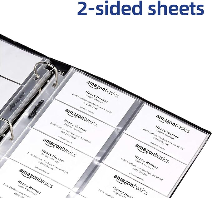 Amazon Basics Plastic Business Card Holder Sleeves for 3-Ring Binder, Transparent, 25-Pack