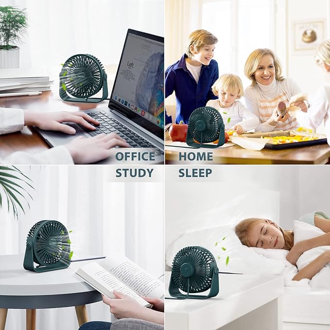 FARADAY USB Desk Fans 5 Inches Portable Table Fans 360° Head Rotation Small Personal Desktop Fan for Home Office, 3 Speeds, Deep Green