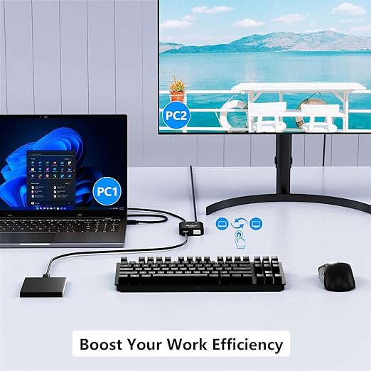 2 in 2 Out USB 3.0 Switch, USB Switcher for 2 Computers Sharing Keyboard, Mouse, Printer, USB Sharing Switcher for Windows/Mac/Linux, 2 Port USB Selector Switch with 2 USB3.0 Cables, Plug and Play