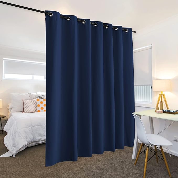 RYB HOME Privacy Curtain for Sliding Glass Door, Light Block Noise Reduce Insulated Curtain Screen Ceiling to Floor for Locker Room Basement Bedroom Closet, 100 inch Wide x 96 inch Long, Navy