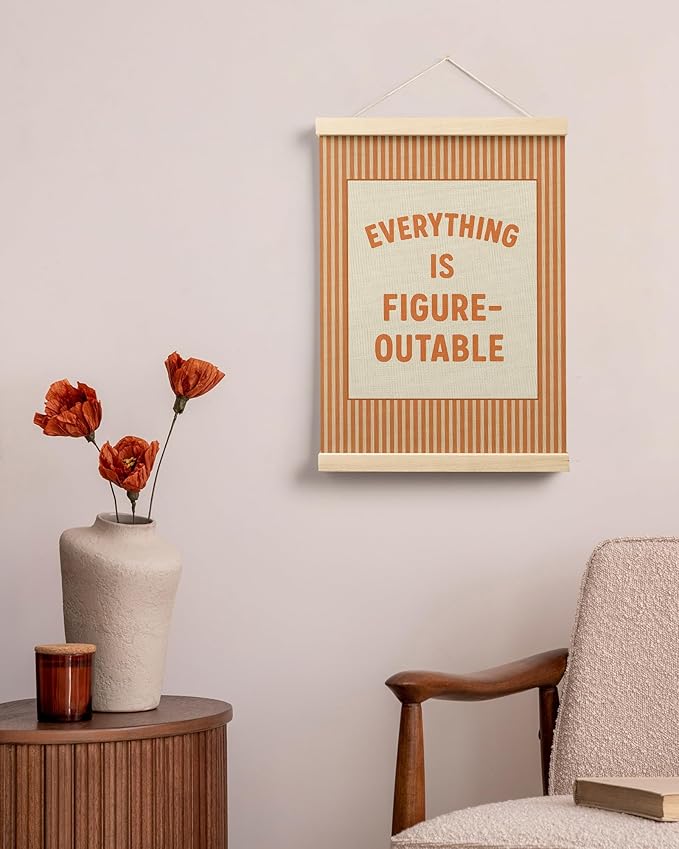 FGFK Everything Is Figureoutable Positive Affirmations Wall Art Poster Hanger Frame, Retro Orange Inspirational Canvas Prints Framed Wall Decor for Office Classroom Home Bedroom, 12x16 Inch