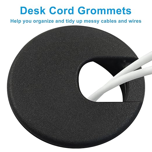 Piutouyar 4 Pcs 2 Inch Black Desk Grommet, Plastic Cable Hole Cover Desk Wire Cord Organizer for Office Equipment, Computer Table