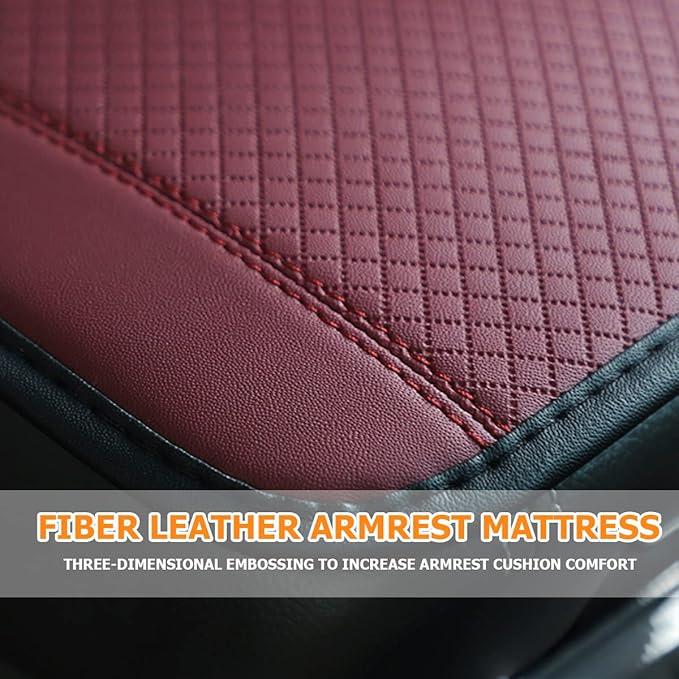 8sanlione Car Armrest Storage Box Mat, Fiber Leather Car Center Console Cover, Car Armrest Seat Box Cover Accessories Interior Protection for Most Vehicle, SUV, Truck, Car (Wine Red)