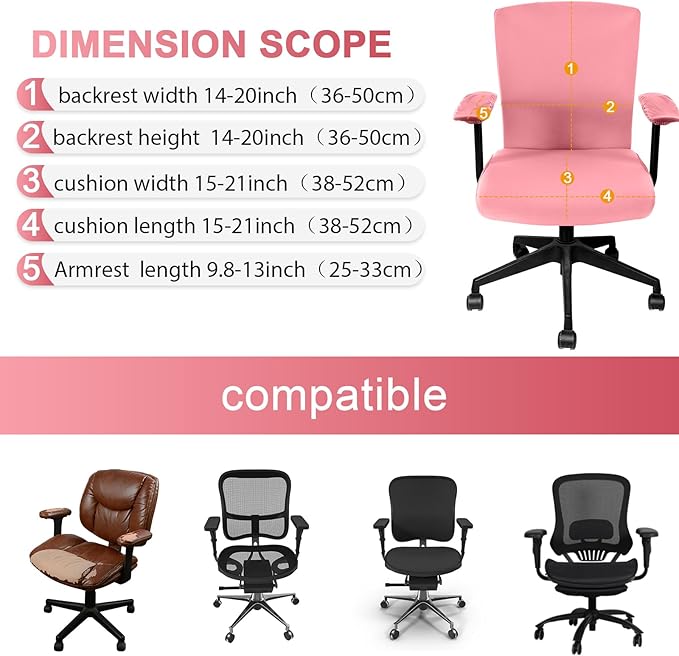 Tallew 4 Pcs Office Chair Covers Set Computer Universal Protective Stretchable Chair Seat Covers Desk Armrest Cover Pads Office Cushion Backrest for Rotating(Regular,Watermelon Pink)