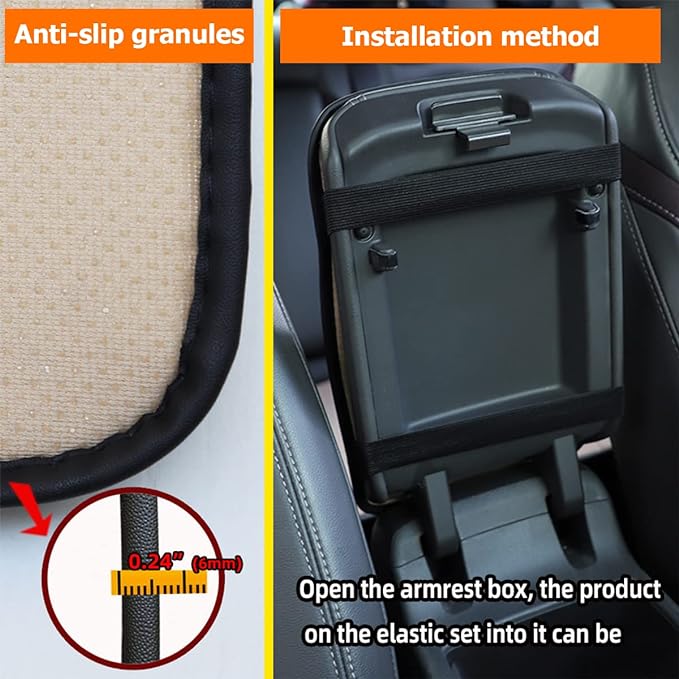 8sanlione Car Armrest Storage Box Mat, Fiber Leather Car Center Console Cover, Car Armrest Seat Box Cover Accessories Interior Protection for Most Vehicle, SUV, Truck, Car (Orange)