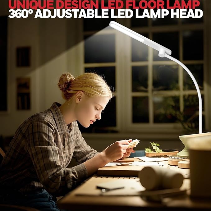 Honeywell LED Floor Lamp for Reading, CRI97 Full Spectrum Eye-Caring Task Lamp, Stepless Dimmable 3000K-5000K Standing Lamp with Flexible Gooseneck, 77.5" Tall for Living Room, Bedroom, Office