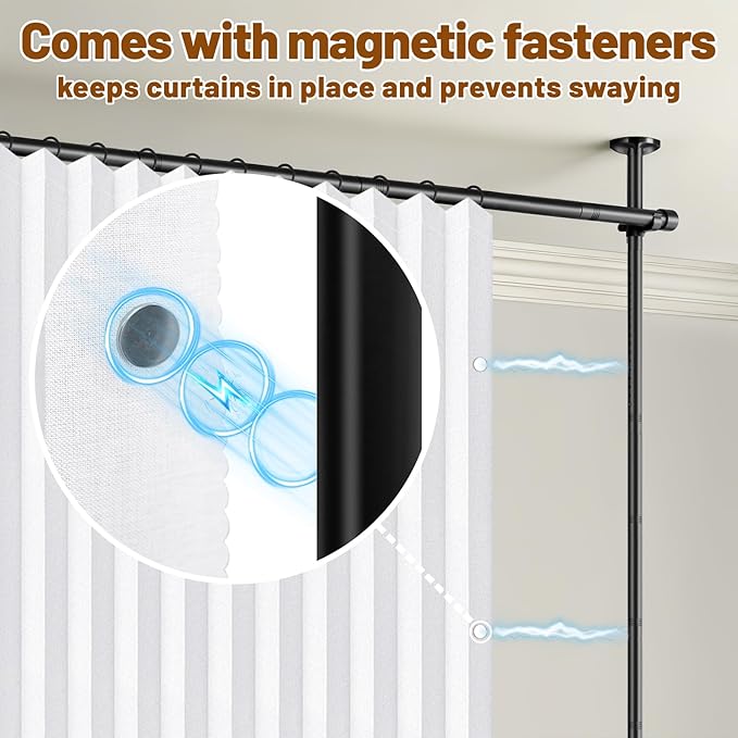 AJAZZ Privacy Curtains for Room Divider with Blackout & Soundproof (White, W100 x L84 in, 1 Panel)+ No Drill Curtain Rod(H) 43-120×(W) 35-100 in, Wall Divider for Bedroom/Studio/Office Curtain