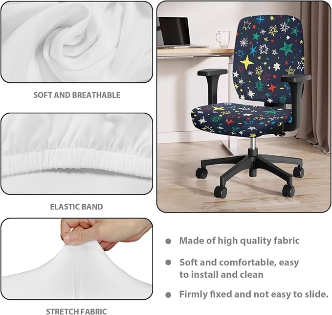 GLENLCWE Colorful Star Office Chair Covers Removable Elastic Computer Chair Seat Covers Universal,Set of 2