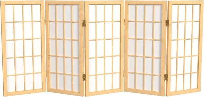 2 ft. Short Desktop Window Pane Shoji Screen - Natural - 5 Panels