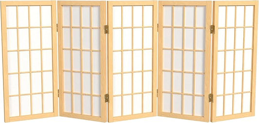 2 ft. Short Desktop Window Pane Shoji Screen - Natural - 5 Panels