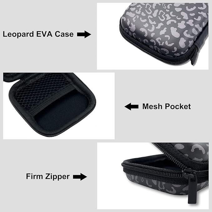 Earbud Case Headphone Organizer Ear Bud Case Portable EVA Carrying Box Storage Bag with Carabiner for AirPods Beats Bose Galaxy Buds 4/3/FE Data Cable Storage (Grey Cheetah)