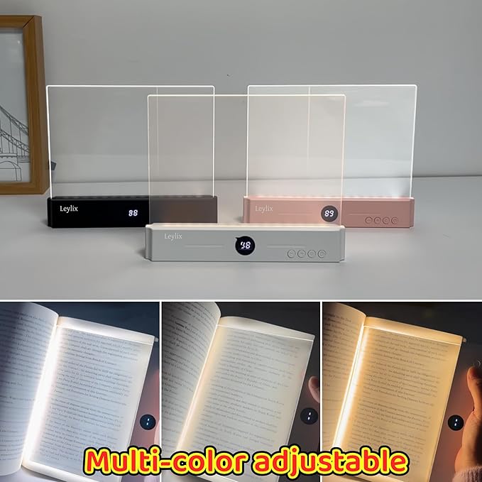 LED Flat Book Light for Reading in Bed, Eye-Caring Books Lights, 3 Color Temperatures & Stepless Dimmable, Portable Flat Panel Lamp Page, USB Rechargeable Night Light for Kids & Adults (Black)