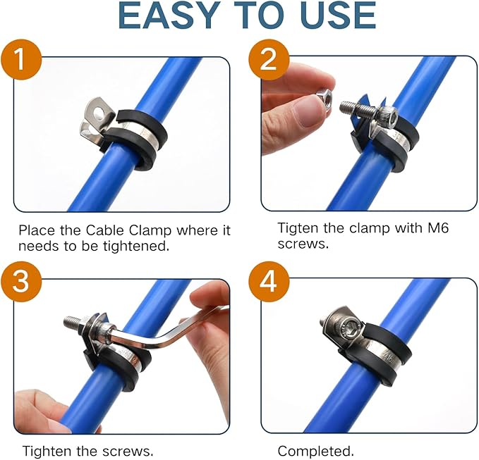ZIPCCI 3/8 Inch Cable Clamp, 25 Pack Stainless Steel Wire Clamp for Pipe, Hose and Cable Protection with Metal Rubber Clips (10mm)