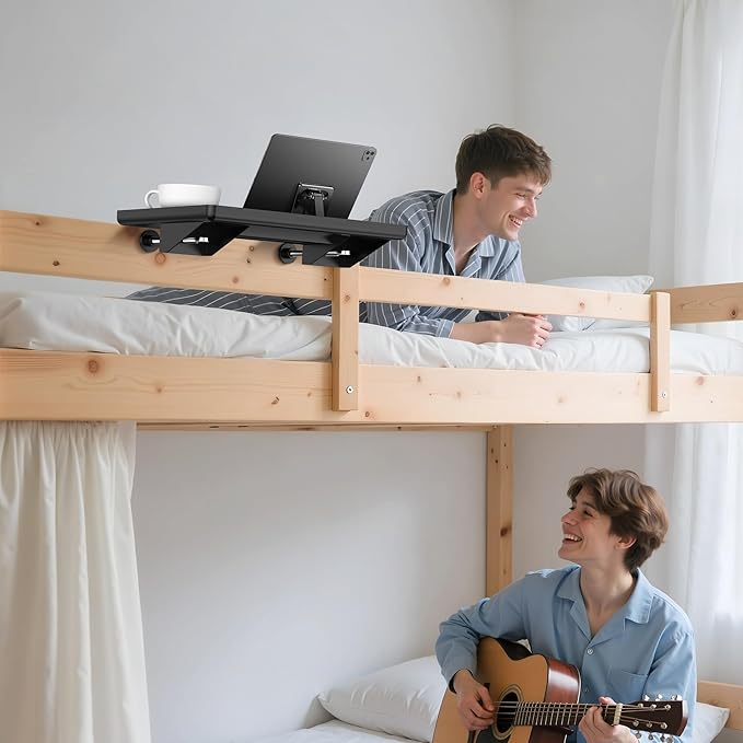 Loft Shelf for Bunk Bed,Dorm Bed Shelf, Clip on Bed Side Table Tray Organizer for Dorm Bed, College Dorm Room Essentials for Girls/Guys, Bedside Tray with Cable Management, Back to School