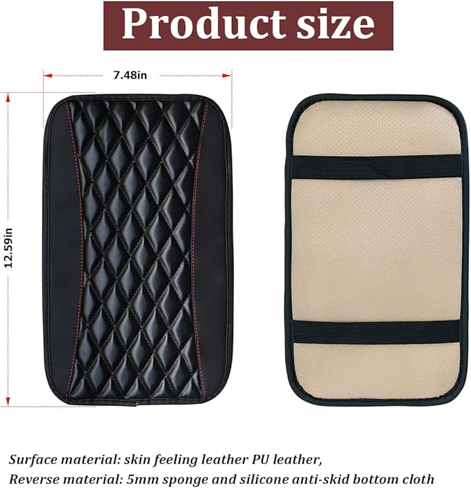 Moly Magnolia Car Center Console Cushion Pad, Universal Leather Waterproof Armrest Seat Box Cover Protector,Comfortable Car Decor Accessories Fit for Most Cars, Vehicles, SUVs (Black)