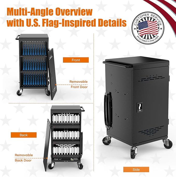 Laptop Charging Cart,30 Charging Station for Chromebook and iPad - Black Computer Charging Cart with Cable Management & Charger Organization for School Classroom & Office, Assembly Required