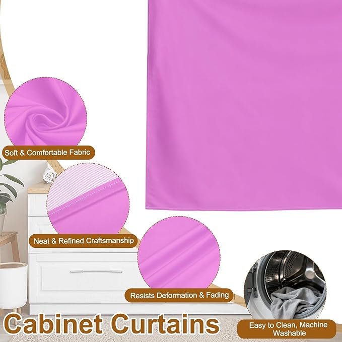 uxcell Cabinet Curtains, Dust Proof Privacy Drape Short Curtain, Hook & Loop Under The Desk Skirt for Kitchen Bathroom Closet Storage Room (35.4" W x 27.6" H, Purple)