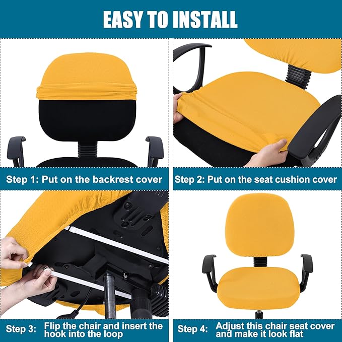 Smiry Stretch Jacquard Office Computer Chair Covers, Removable Washable Universal Desk Rotating Chair Slipcovers Protector, Seat + Backrest Cover, Mustard Yellow