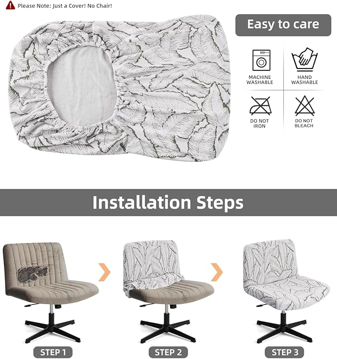Fuloon Criss Cross Chair Cover, Stretchable, Solid Jacquard, Armless Chair Slipcovers for Office/Desk/Mid Back Wide Seat/Computer/Task/Vanity Chair (Reed -Shaped Jacquard, Green)