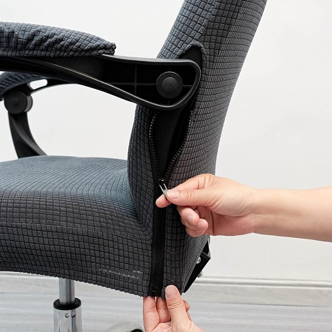 Melaluxe Office Chair Cover with Armrest Covers， Universal Stretch Desk Chair Cover, Computer Chair Slipcovers (Size: L) - Dark Gray
