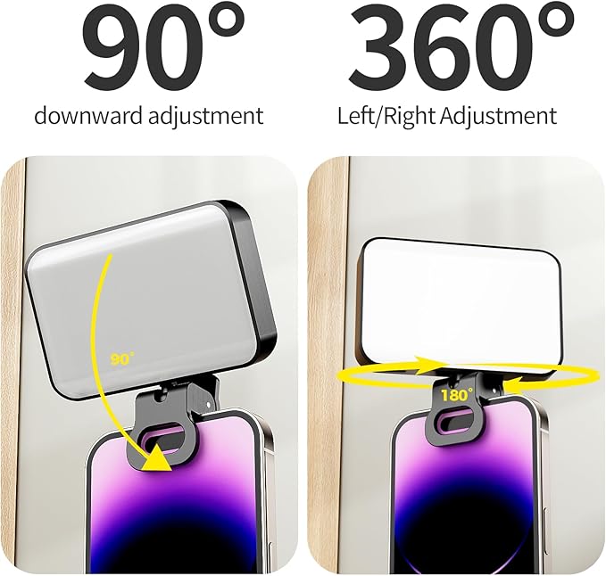 Clip-On Selfie Light for Phone & Laptop, Portable Rechargeable LED Fill Light with 3 Lighting Modes for Video Calls, Streaming, Makeup, Content Creation
